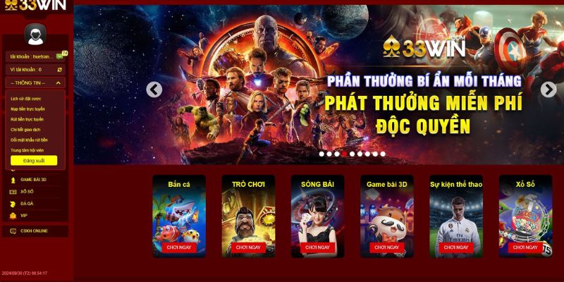 Giao diện độc quyền của 33win rất dễ sử dụng