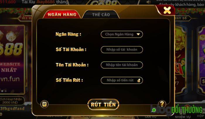 Cửa sổ rút tiền Go88 với các hình thức được cung cấp