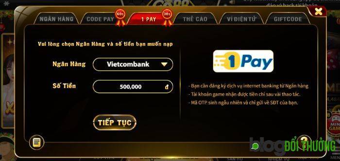 Nạp tiền Go88 qua 1Pay