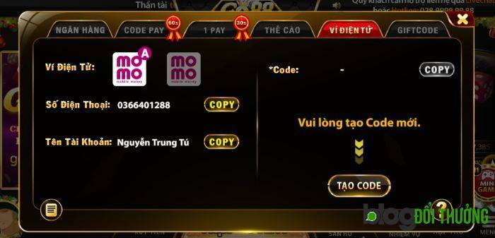 Nạp tiền Go88 Ví điện tử