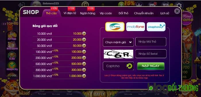 Nạp tiền Choáng Game bằng thẻ cào