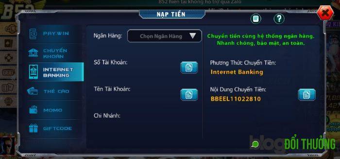 Tiếp tục thực hiện chuyển tiền với nội dung được nhà phát hành cung cấp