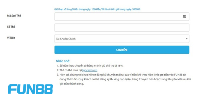 Hướng dẫn nạp tiền 3 Hướng dẫn nạp tiền Fun88 qua thẻ Cash hay thẻ F-GO