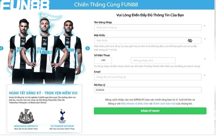 Hướng dẫn đăng ký tài khoản tại nhà cái Fun88 