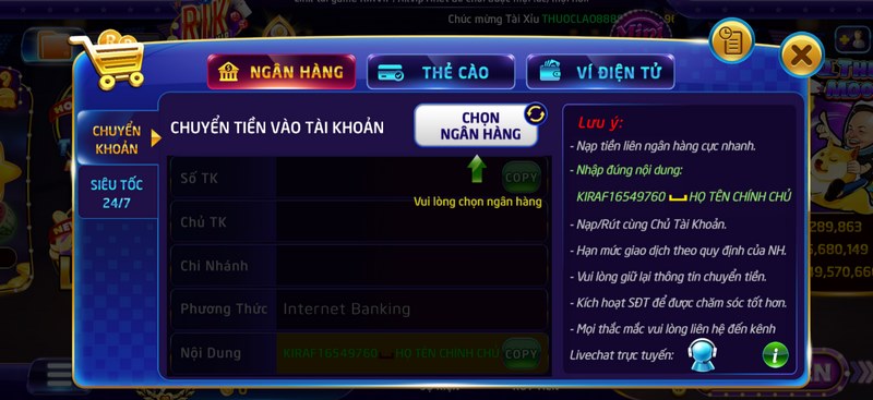 Nạp tiền tại cổng game này tốc độ cao nên mang tới sự thoải mái