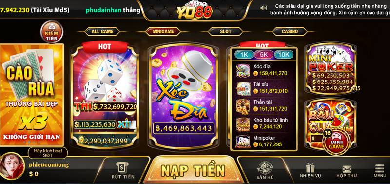 Tỷ lệ thưởng của các trò chơi Yo88 trực tuyến cực cao
