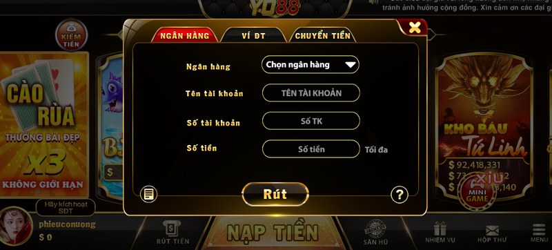 Rút tiền rất đơn giản không phức tạp như sảnh chơi khác