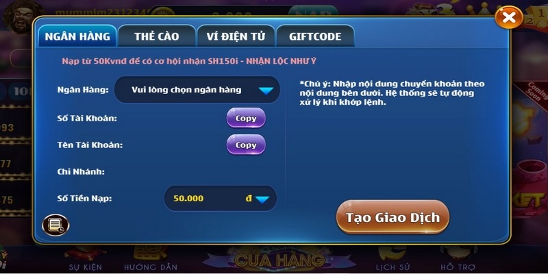 Nạp tiền đơn giản cùng cổng game Nổ Hũ