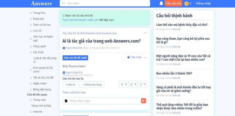 Các câu hỏi xuất hiện trên website