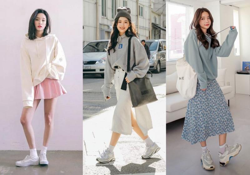 Áo Hoodie phối với chân váy