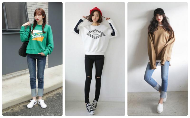 Áo sweater phối quần jeans