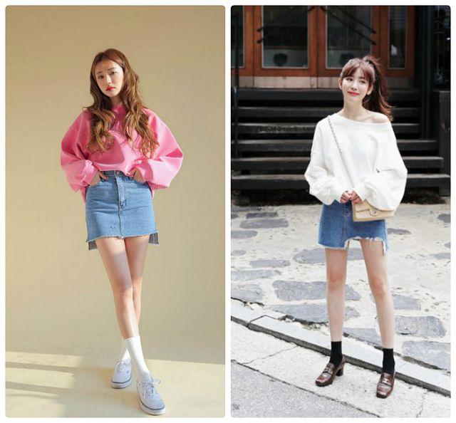 Áo sweater phối với chân váy ngắn
