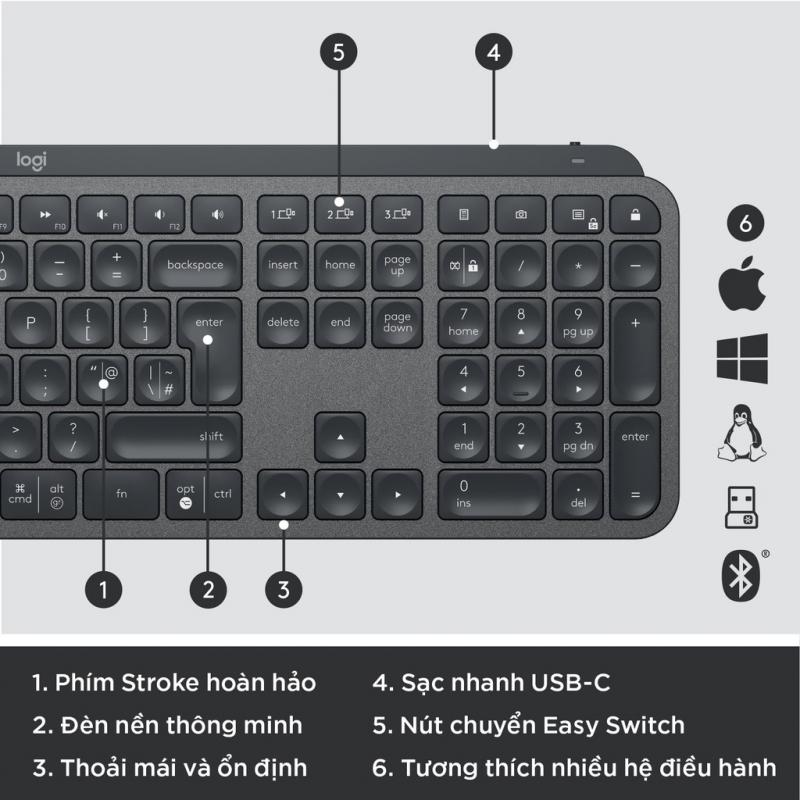 Bàn phím cơ không dây Bluetooth Logitech MX Keys