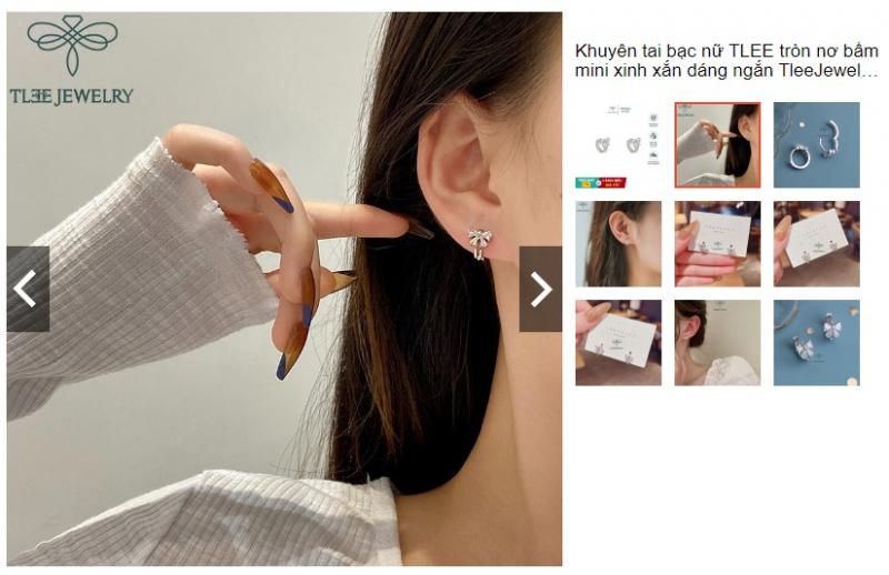Bông tai bạc nữ TLEE tròn nơ bấm mini xinh xắn