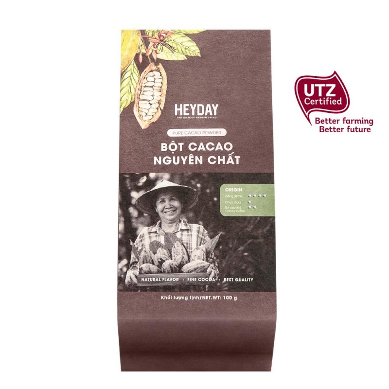 Bột cacao nguyên chất 100% không đường Heyday - Dòng Origin thượng hạng - Túi giấy 250g