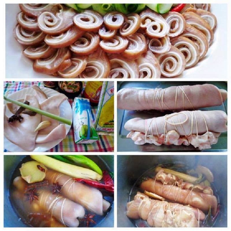 Tai heo ngũ vị cuộn ngon, giòn.