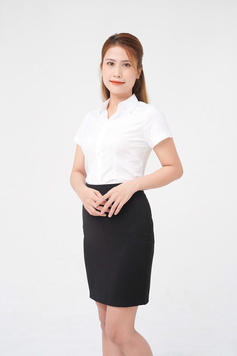 Chân váy bút chì phối áo sơ mi nữ cộc tay thanh lịch