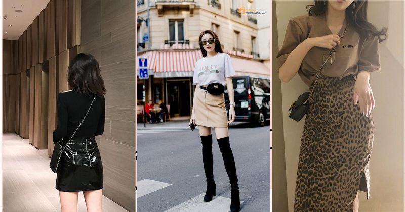 Chân váy da kết hợp áo phông