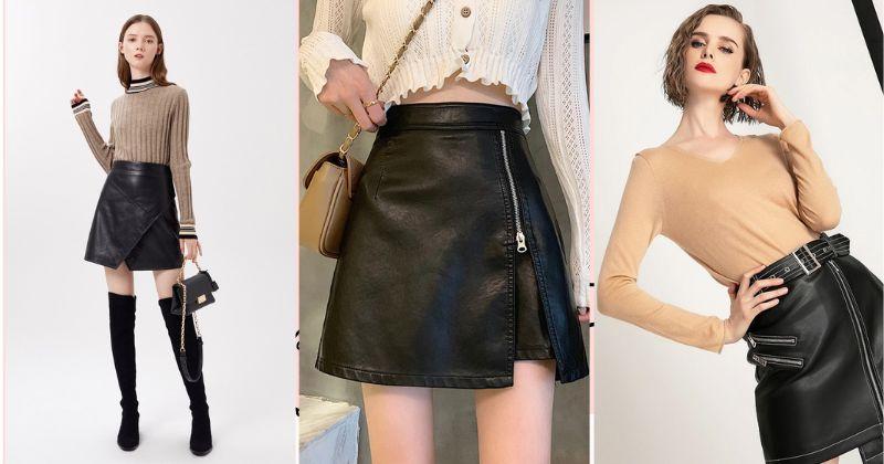 Chân váy da kết hợp áo thun bó