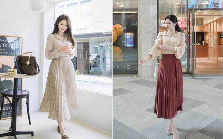 Chân váy dài với áo sơ mi