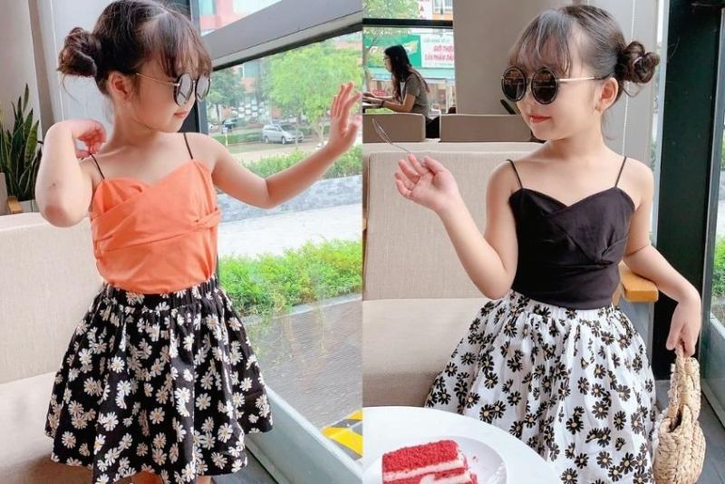 Chân váy phối với áo sát nách