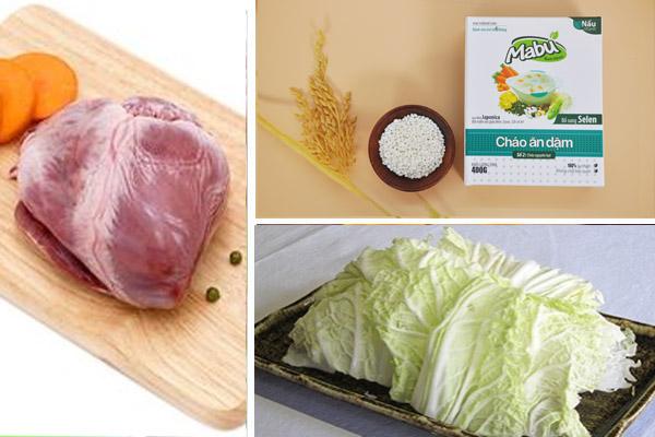 Cháo tim lợn + cải thảo