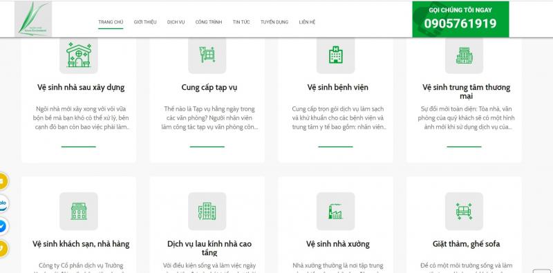Các dịch vụ của công ty được cập nhật trên website