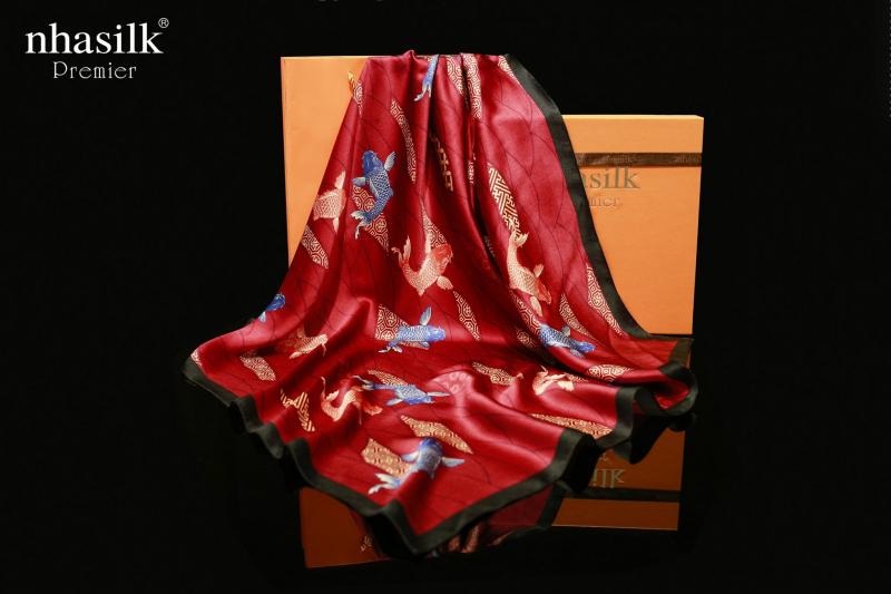 Khăn vuông Lụa họa tiết Cửu Như Quần Hội - Nhasilk.