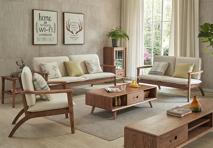 Sofa Gỗ Sồi Tự Nhiên Phòng Khách Hiện Đại