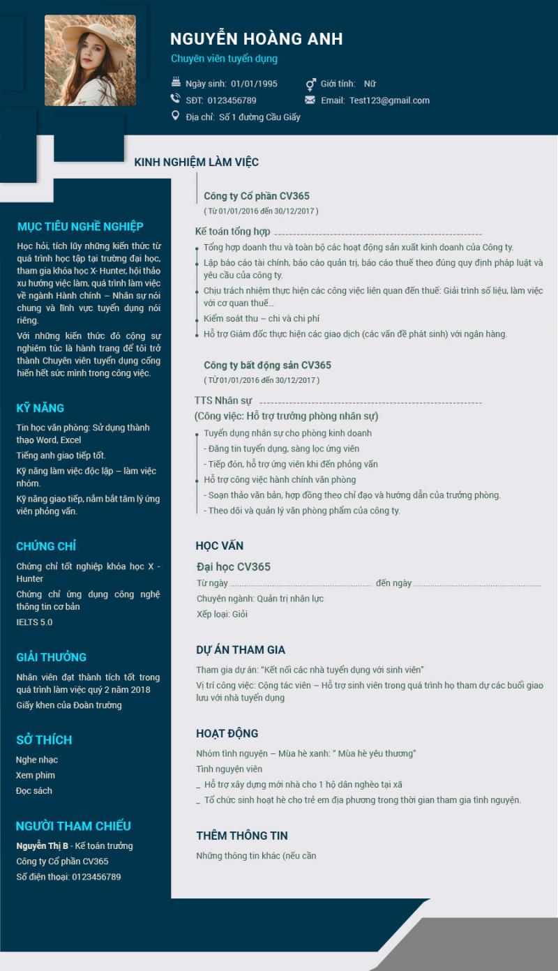 CV cần cung cấp những thông tin đầy đủ