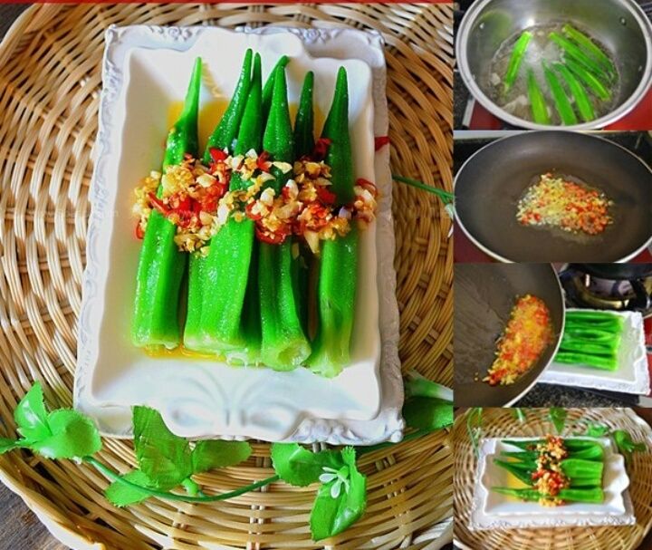 Đậu bắp luộc chấm xì dầu