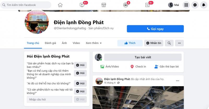 Giao diện chính facebook