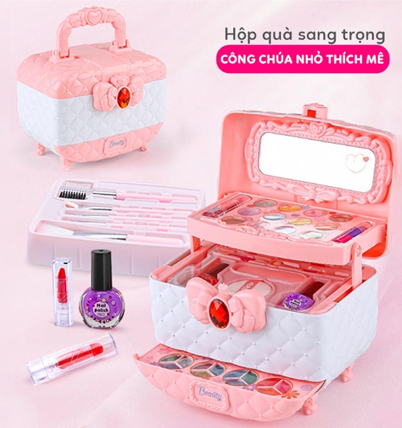 Đồ chơi trang điểm cho bé gái màu hồng cao cấp Pikaboo bộ đồ làm đẹp chất thật cho bé từ 3 tuổi