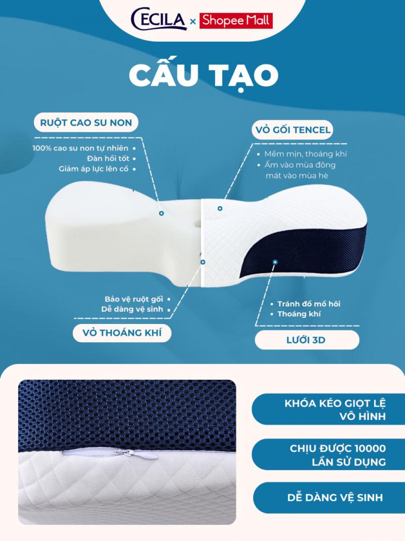 Gối công thái học CECILA chống đau cổ vai ngáy, chống ngủ ngáy, hỗ trợ ngủ nhanh