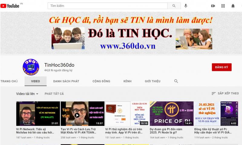 Các video trên kênh Youtube của Học viện công nghệ thông tin 360 độ