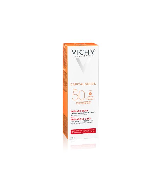 Kem chống nắng bảo vệ và giúp giảm các dấu hiệu lão hóa Vichy Capital Soleil 3 in 1 Anti-Aging SPF50