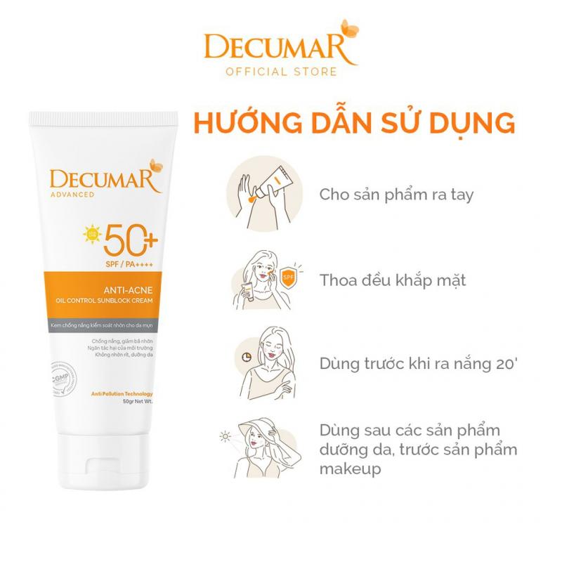 Kem chống nắng kiềm dầu nâng tone chuyên biệt cho da mụn Decumar Advanced Sunblock SPF50