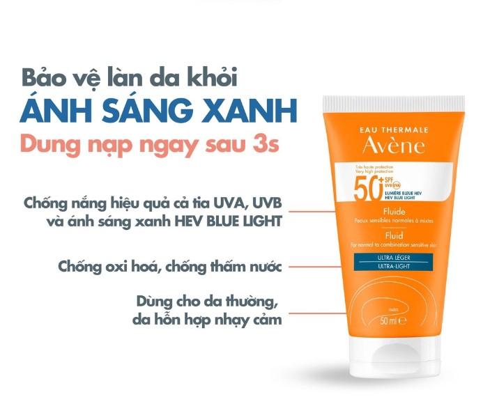 Kem chống nắng quang phổ rộng Avène Protection Fluid 50+ Blue Light