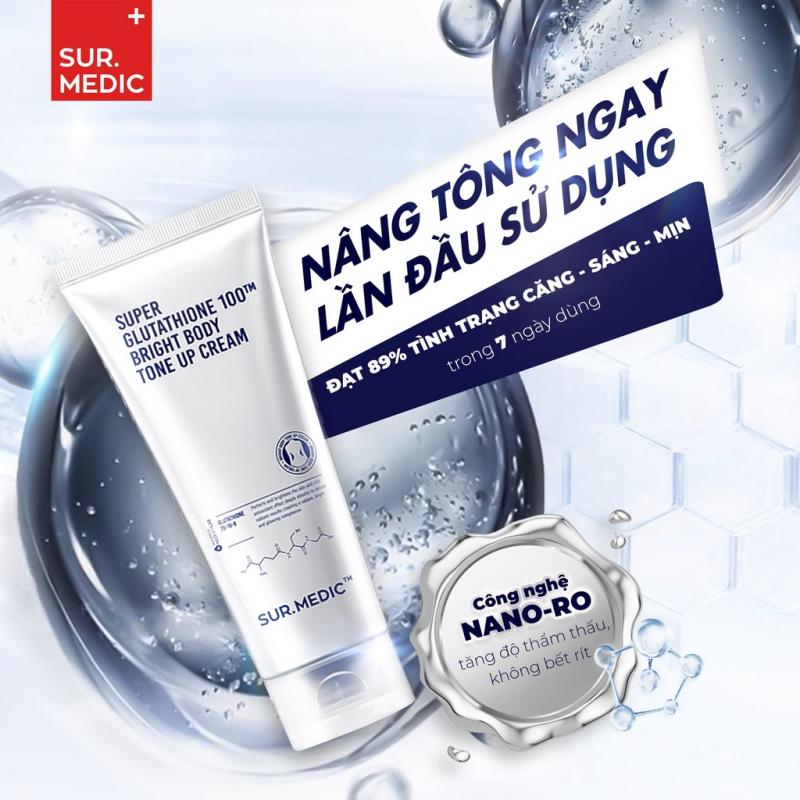 Kem dưỡng trắng da toàn thân Sur.medic Super Glutathione 100TM Bright Body Tone Up Cream