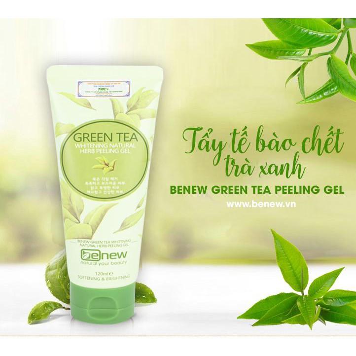 Kem tẩy da chết trà xanh sạch mụn trắng da Benew Green Tea Whitening Natural Herb Peeling Gel