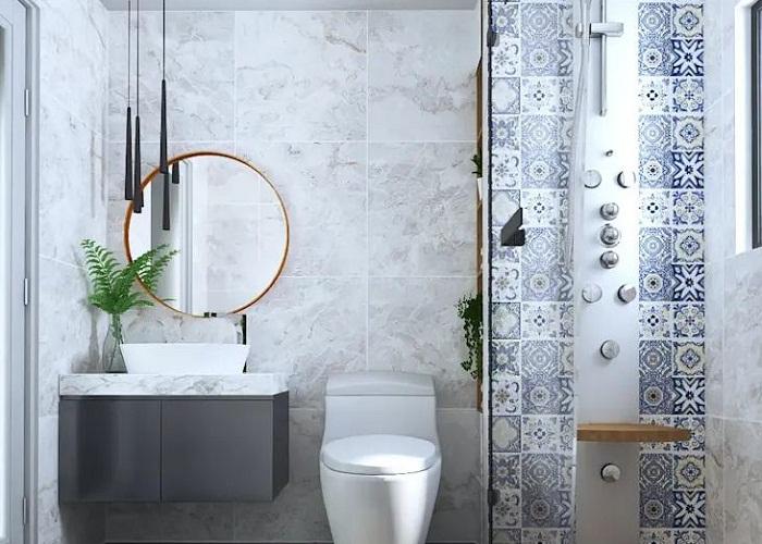 Không đặt gương đối diện cửa nhà vệ sinh