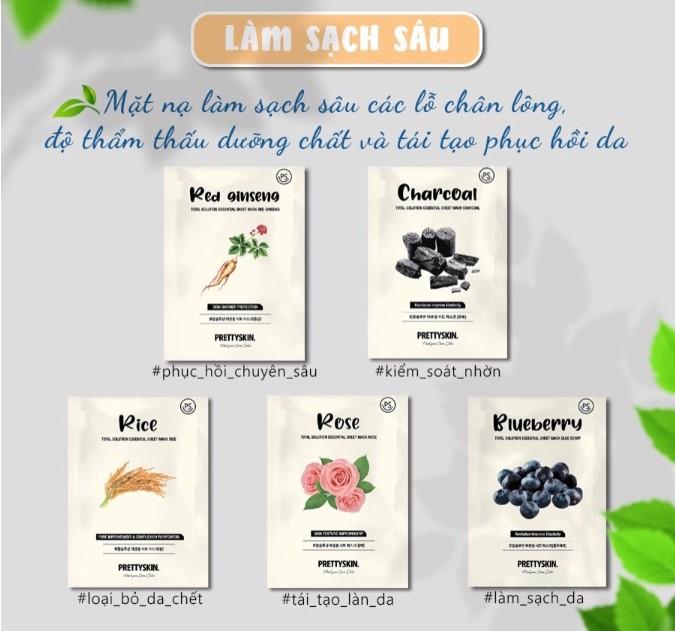 Mặt nạ than hoạt tính Prettyskin Total Solution Essential Sheet Mask