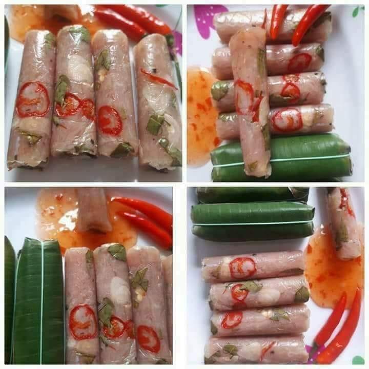 Nem chua gồm bì lợn thái chỉ, thịt mông nạc, thính gạo và gói cùng lá đinh lăng hoặc lá ổi bánh tẻ cùng các gia vị đặc trưng.