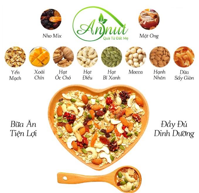 Ngũ cốc nguyên hạt, granola siêu hạt không đường Annut