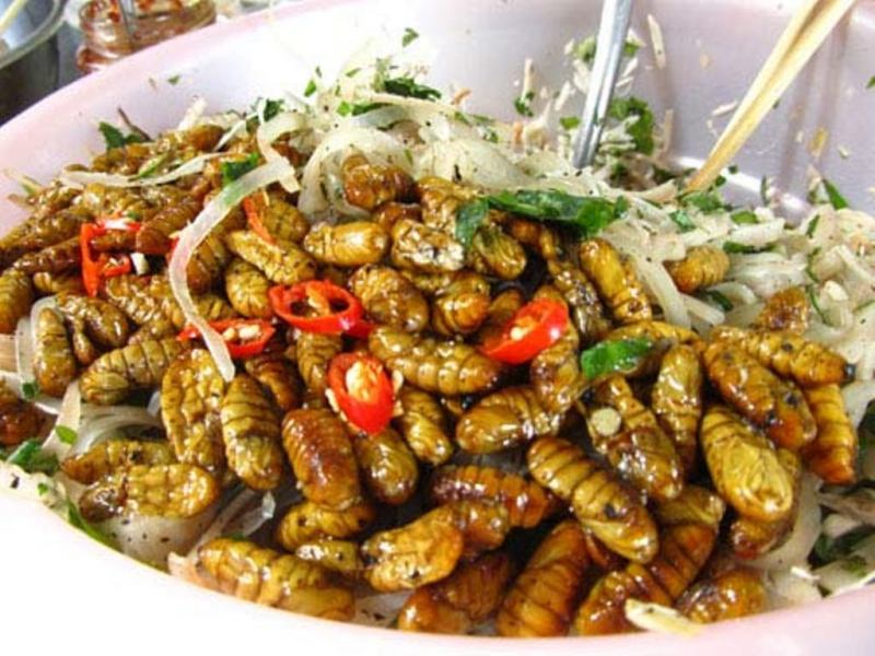 Nhộng tằm trộn bưởi