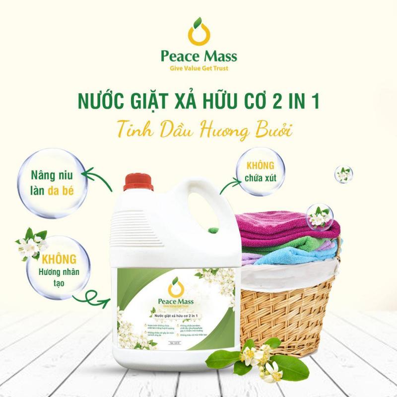 Nước giặt xả hữu cơ Peacemass 2 in 1 Tinh dầu Bưởi