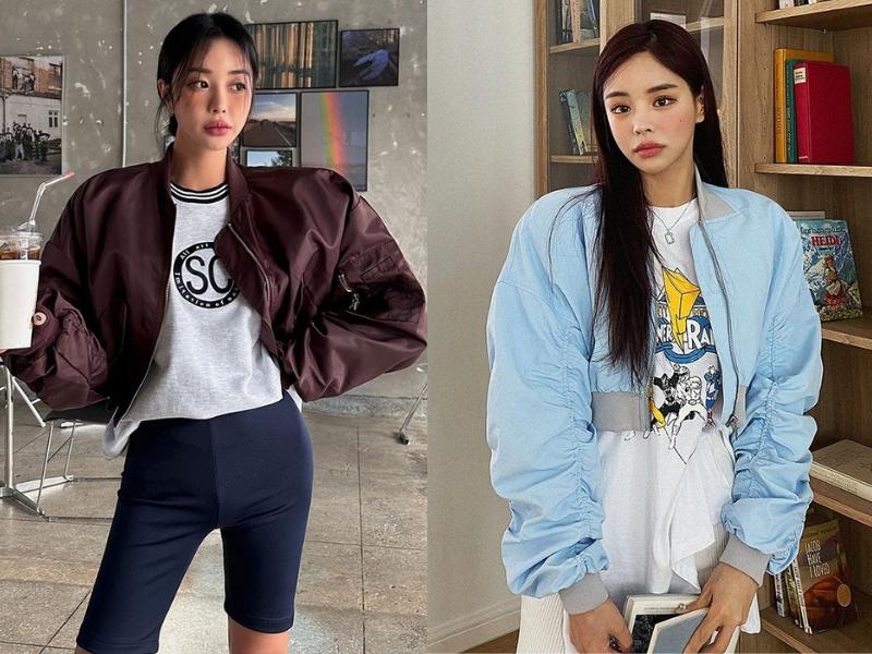 Phối áo bomber với áo thun