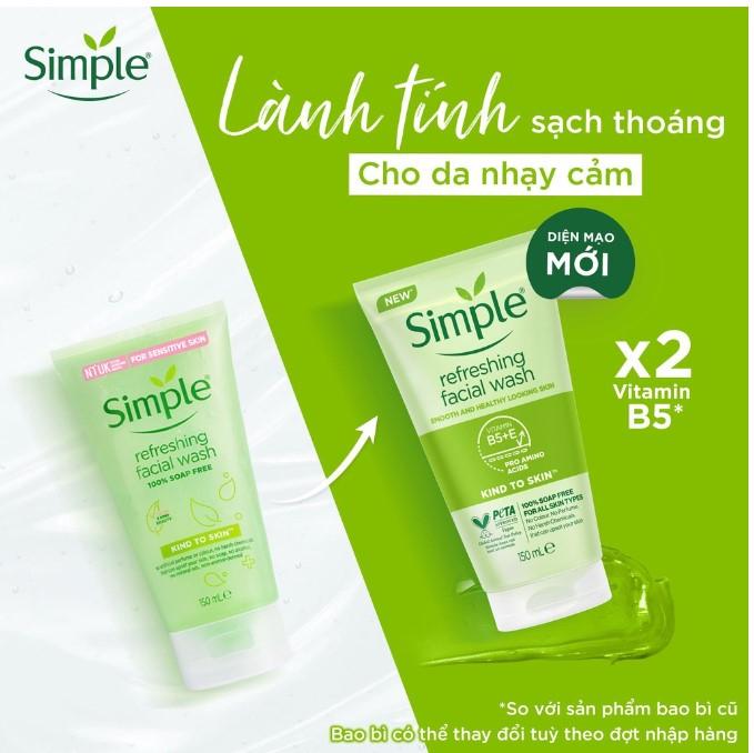 Sữa rửa mặt Simple giúp da sạch thoáng & không chứa xà phòng