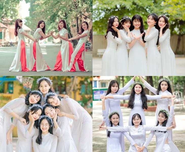 Tạo dáng chụp ảnh áo dài nhóm nghịch ngợm, lầy lội