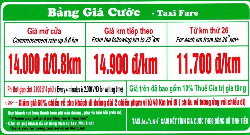 Bảng giá cước xe taxi